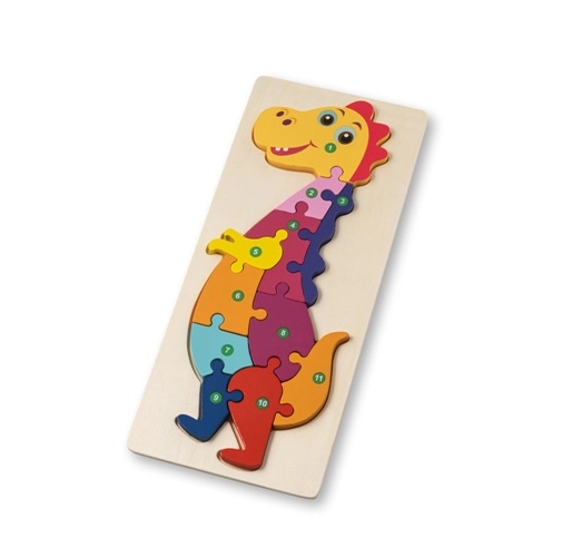 DIPLODOCO. Rompecabezas con forma de dinosaurio hecho en madera contrachapada de pino