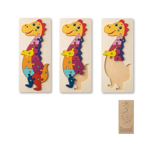 DIPLODOCO. Rompecabezas con forma de dinosaurio hecho en madera contrachapada de pino