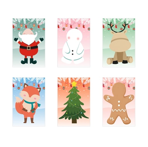 white GLIMN. Set compuesto por seis láminas con figuras navideñas y tres láminas de pegatinas