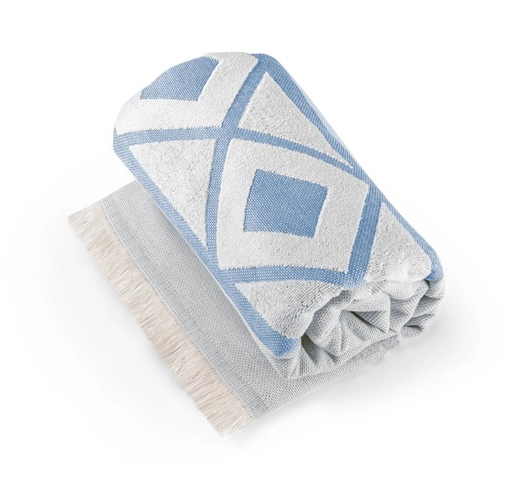 blue MALEK. Toalla de baño y multifuncional (350g/m²) fabricada en algodón ligero y resistente (85%) y algodón reciclado (15%)