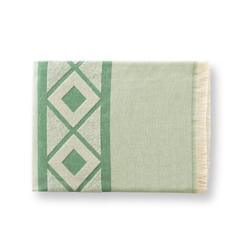 green MALEK. Toalla de baño y multifuncional (350g/m²) fabricada en algodón ligero y resistente (85%) y algodón reciclado (15%)