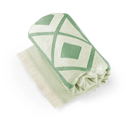 green MALEK. Toalla de baño y multifuncional (350g/m²) fabricada en algodón ligero y resistente (85%) y algodón reciclado (15%)