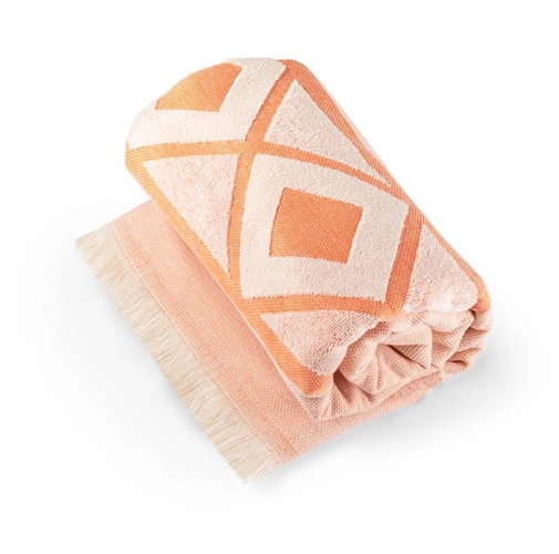 orange MALEK. Toalla de baño y multifuncional (350g/m²) fabricada en algodón ligero y resistente (85%) y algodón reciclado (15%)