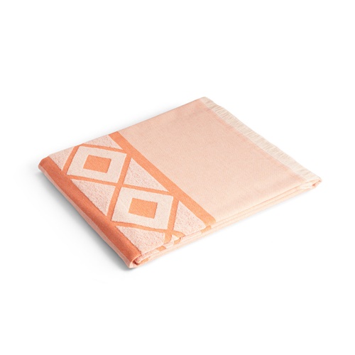 orange MALEK. Toalla de baño y multifuncional (350g/m²) fabricada en algodón ligero y resistente (85%) y algodón reciclado (15%)