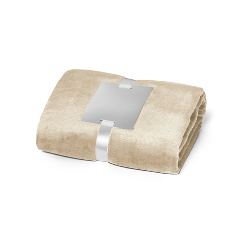 beige DYLEAF. Manta polar (240 g/m²) con cinta para tarjeta de personalización