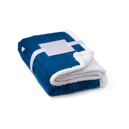 azul royal HEIDEN. Manta polar reversible (190 g/m²) con cinta de raso y tarjeta personalizada
