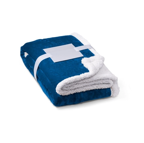 azul royal HEIDEN. Manta polar reversible (190 g/m²) con cinta de raso y tarjeta personalizada