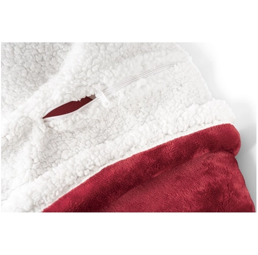 burdeos HEIDEN. Manta polar reversible (190 g/m²) con cinta de raso y tarjeta personalizada