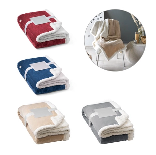 HEIDEN. Manta polar reversible (190 g/m²) con cinta de raso y tarjeta personalizada