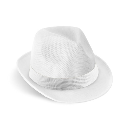 white MANOLO POLI. Gorro en PP con cinta de poliéster blanca