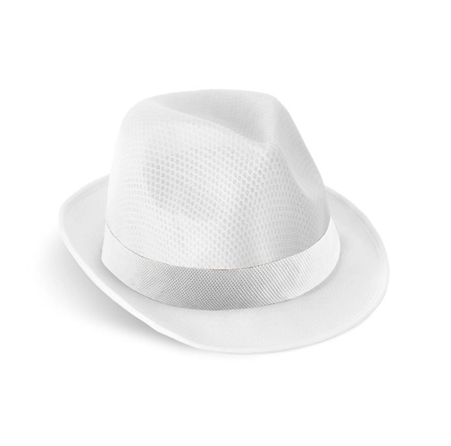 white MANOLO POLI. Gorro en PP con cinta de poliéster blanca