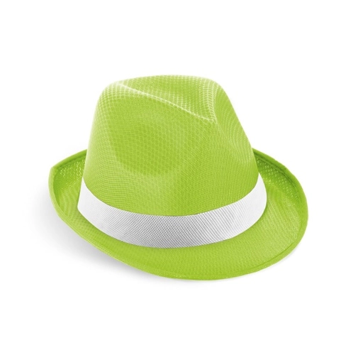 verde claro MANOLO POLI. Gorro en PP con cinta de poliéster blanca