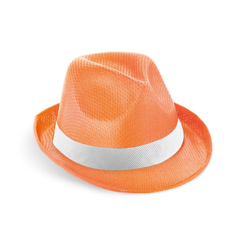 orange MANOLO POLI. Gorro en PP con cinta de poliéster blanca