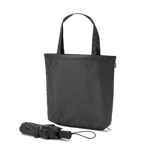 black SKYLAR. Paraguas 2 en 1 con bolsa de compra de poliéster reciclado incluida