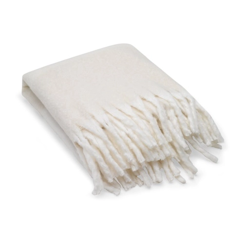 beige COMFY. Manta de poliéster reciclado (100 % rPET) (300 g/m²), con tacto de mohair