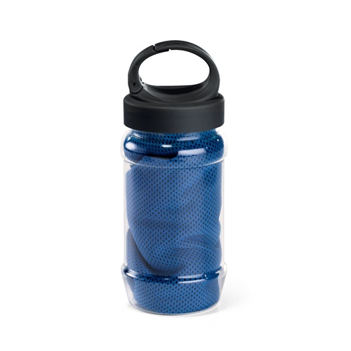 azul royal ARTX PLUS. Conjunto que incluye una botella hecha en PP y PET y una toalla refrescante deportiva de poliamida y poliéster