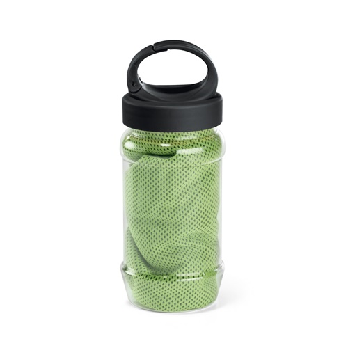 verde claro ARTX PLUS. Conjunto que incluye una botella hecha en PP y PET y una toalla refrescante deportiva de poliamida y poliéster