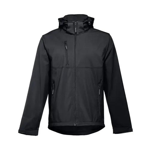 black THC ZAGREB. Chaqueta softshell para hombre, con capucha removible
