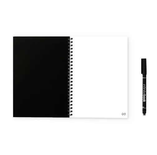 black INFINITEBOOK PLAIN A5. Infinitebook con tapa flexible y 15 páginas de pizarra blanca lisas