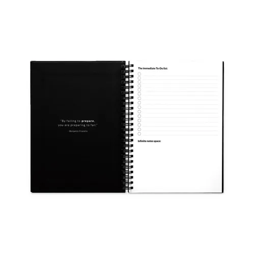 black STARTER KIT INFINITE PLANNER A5. El set incluye un \