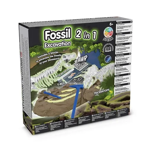 white 2 in 1 Fossil Excavation Kit II. Juego educativo suministrado con una bolsa de regalo de papel kraft (90 g/m²), fabricado con material certificado FSC™ y otros materiales controlados
