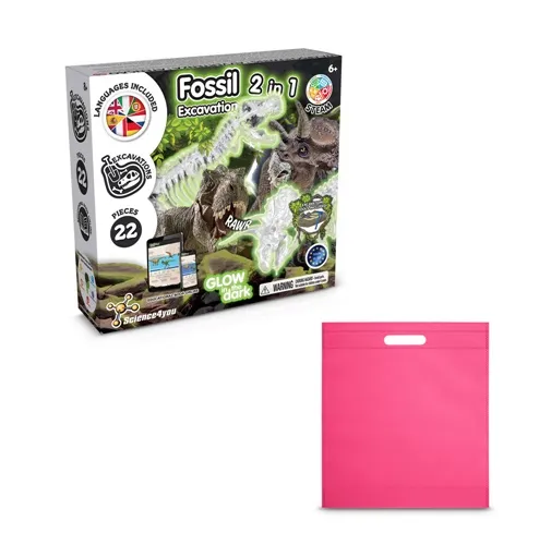 pink 2 in 1 Fossil Excavation Kit IV. Juego educativo suministrado con una bolsa de regalo de non woven (80 g/m²)