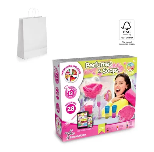 Perfume & Soap Factory Kit II. Juego educativo suministrado con una bolsa de regalo de papel kraft (90 g/m²), fabricado con material certificado FSC™ y otros materiales controlados