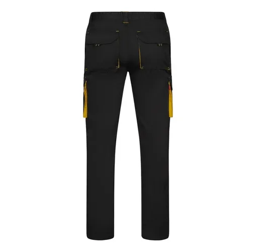 black VL FIDES. Pantalón elástico bicolor multibolsillos (240g/m²), en algodón (46%), EME (38%) y poliéster (16%)