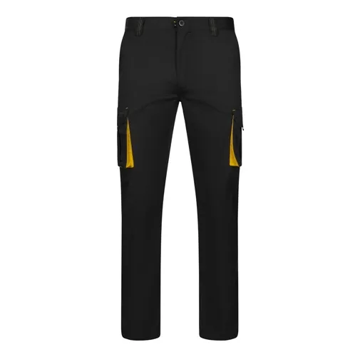 black VL FIDES. Pantalón elástico bicolor multibolsillos (240g/m²), en algodón (46%), EME (38%) y poliéster (16%)