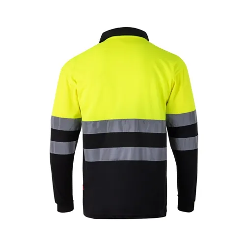 black VL VULCAN. Polo bicolor ojo de pájaro (160g/m²) con manga larga, en poliéster (100%)