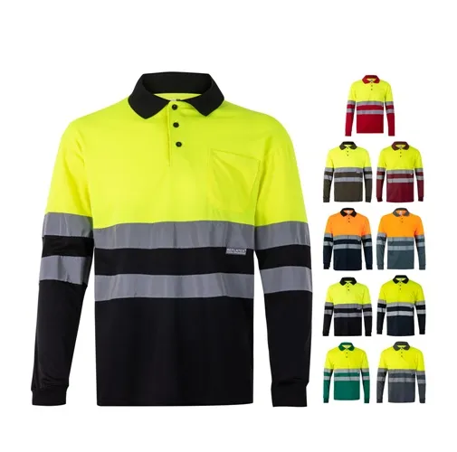 VL VULCAN LARGE. Polo bicolor ojo de pájaro (160g/m²) con manga larga, en poliéster (100%)