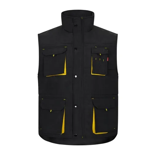 black VL NERGAL. Chaleco acolchado, bicolor, multibolsillos (120g/m²), en poliéster (100%)