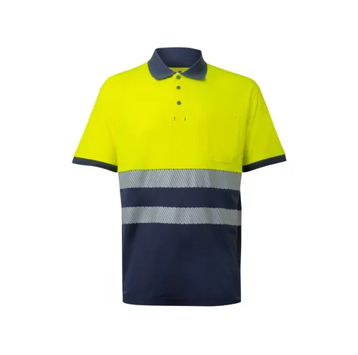 azul marino VL ACHELOUS. Polo de piqué bicolor (150g/m²) con manga corta, en algodón (55%) y poliéster (45%)
