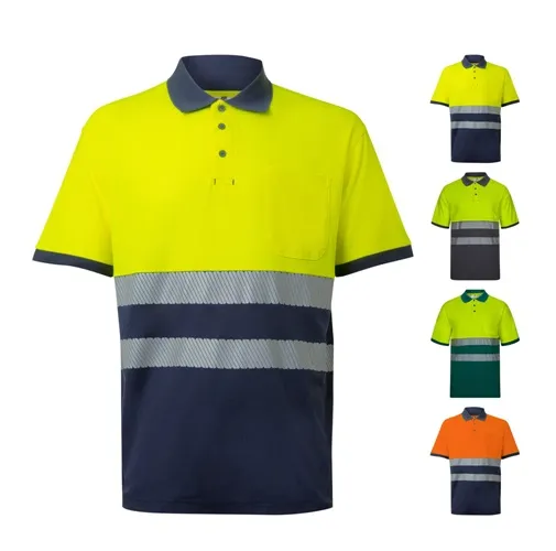 VL ACHELOUS. Polo de piqué bicolor (150g/m²) con manga corta, en algodón (55%) y poliéster (45%)