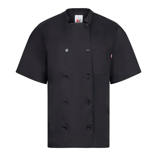 black VL DURGA. Chaqueta de cocina de manga corta en popelina (110 g/m²) de algodón (35%) y poliéster (65%)