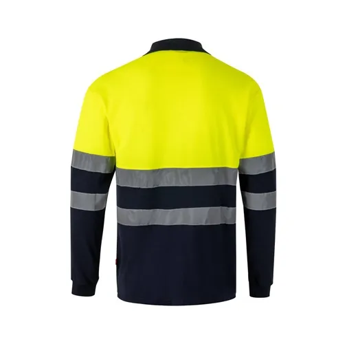 azul marino VL PLUTO. Polo de piqué bicolor (150g/m²) con manga larga, en algodón (55%) y poliéster (45%)