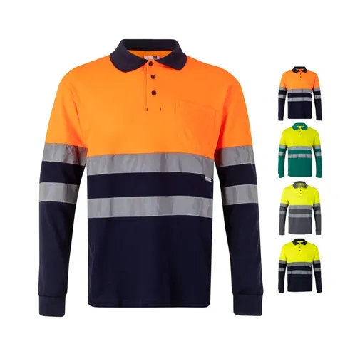 VL PLUTO. Polo de piqué bicolor (150g/m²) con manga larga, en algodón (55%) y poliéster (45%)