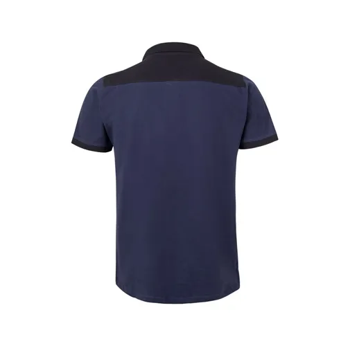 blue VL VELES. Polo de piqué elástico bicolor (200g/m²) con manga corta, en poliéster (96%) y elastano (4%)