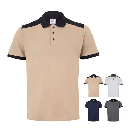 VL VELES. Polo de piqué elástico bicolor (200g/m²) con manga corta, en poliéster (96%) y elastano (4%)
