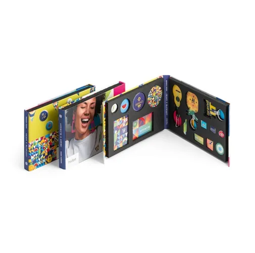multicolor PIN & DOMING SHOWCASE. Muestrario 2 en 1 de Pins&Domings