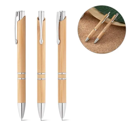 BETA BAMBOO. Bolígrafo de bambú con clip, detalles metálicos