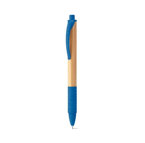 azul royal KUMA. Bolígrafo de bambú con antideslizante clip