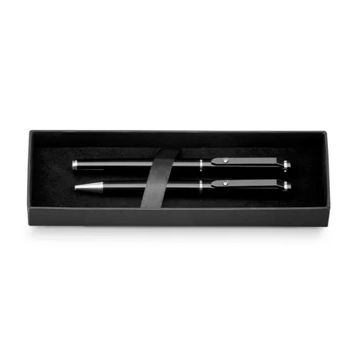black CALIOPE SET. Juego de roller y bolígrafo de metal