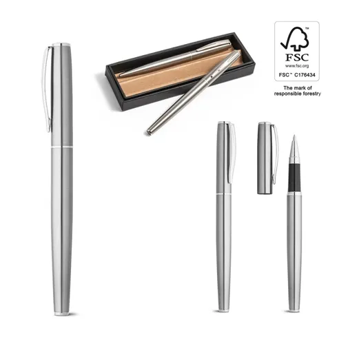 ELLA. SET DE BOLÍGRAFO Y ROLLER CON CUERPO DE ACERO INOXIDABLE (53% RSS) CON CLIP