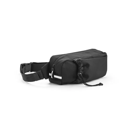 black DELFOS POUCH. Riñonera 300D poliéster reciclado y 600D poliéster reciclado con elementos reflectantes