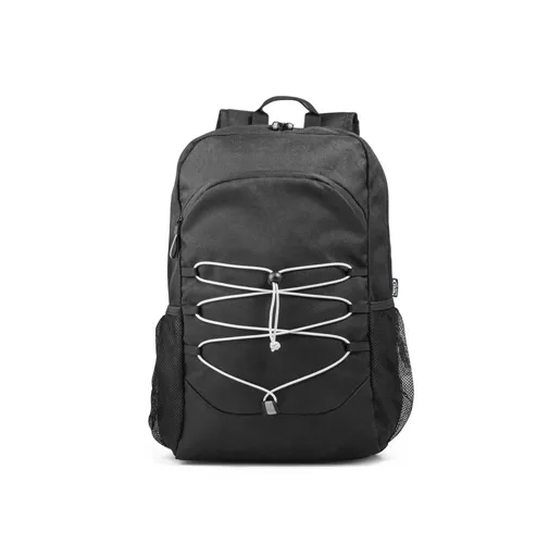 black DELFOS BACKPACK. Mochila para portátil de 300D poliéster reciclado y 600D poliéster reciclado con elementos reflectantes