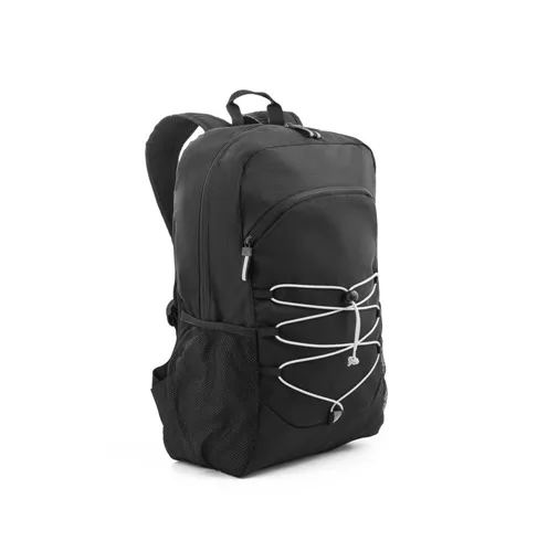 black DELFOS BACKPACK. Mochila para portátil de 300D poliéster reciclado y 600D poliéster reciclado con elementos reflectantes