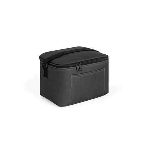 black CANCUN. Bolsa térmica de poliéster reciclado 600D con correa de cincha ajustable