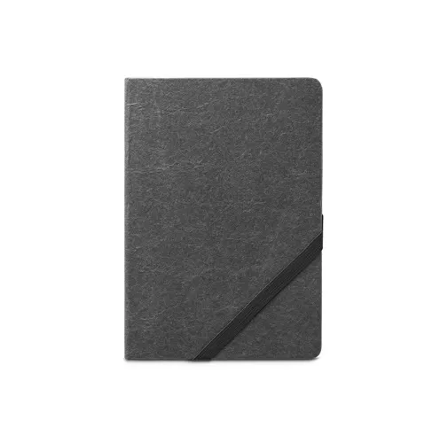 black HUXLEY. Libreta A5, fabricado con papel resistente al agua, con páginas a rayas fabricadas con un material certificado FSC™ y otros materiales controlados