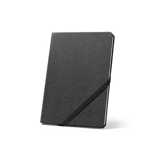 black HUXLEY. Libreta A5, fabricado con papel resistente al agua, con páginas a rayas fabricadas con un material certificado FSC™ y otros materiales controlados